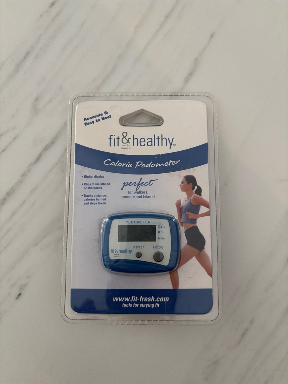 NEW fit & healthy Calorie Pedometer - Blue and White small easy to use